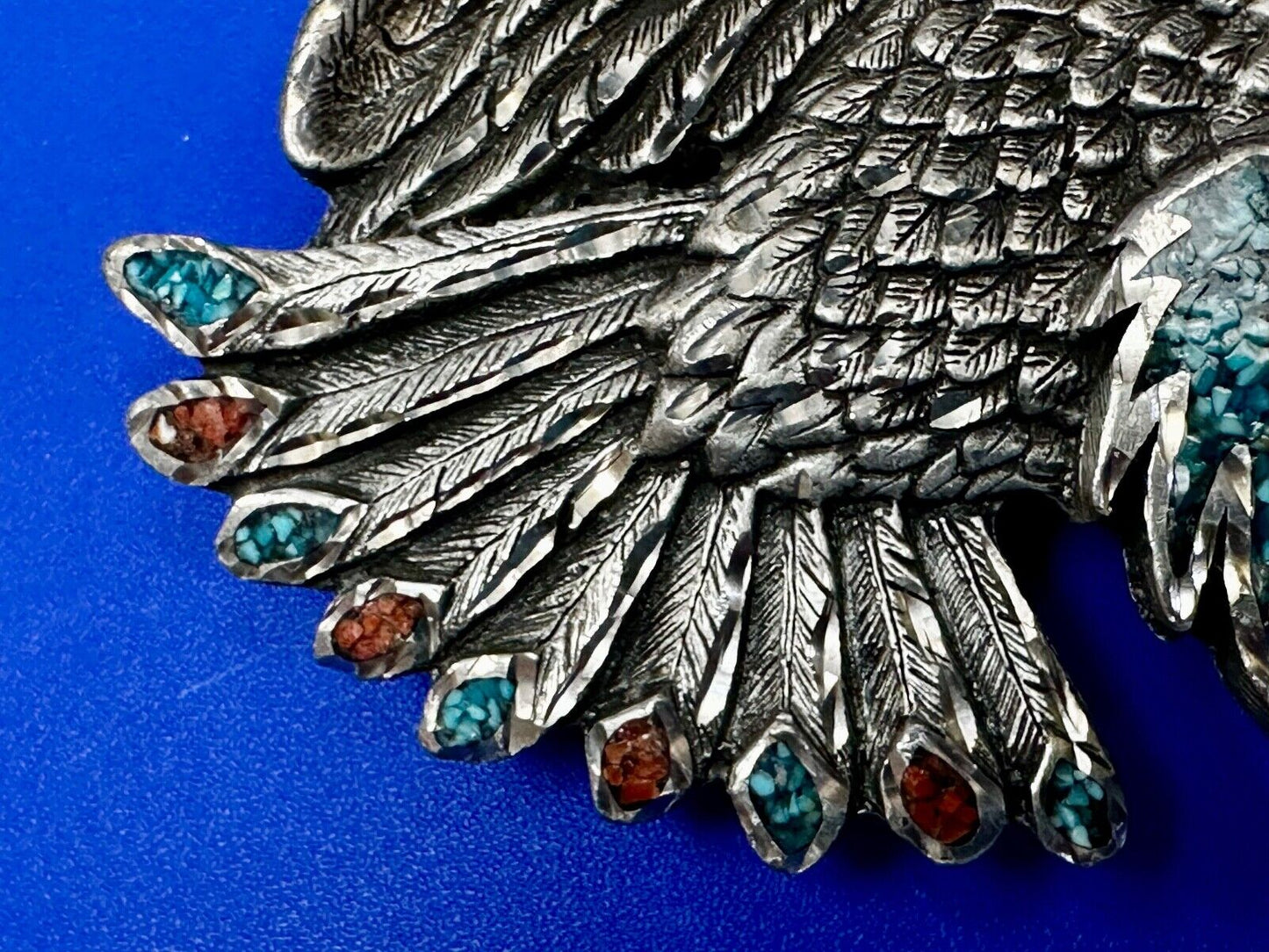 Turquoise Coral Cut Out Hunting Attacking Eagle 2002 Enchantment Belt Buckle