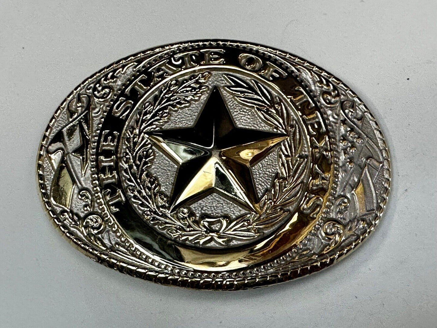 The Great State of Texas Star & Flag western Gold & White Color USA Belt Buckle