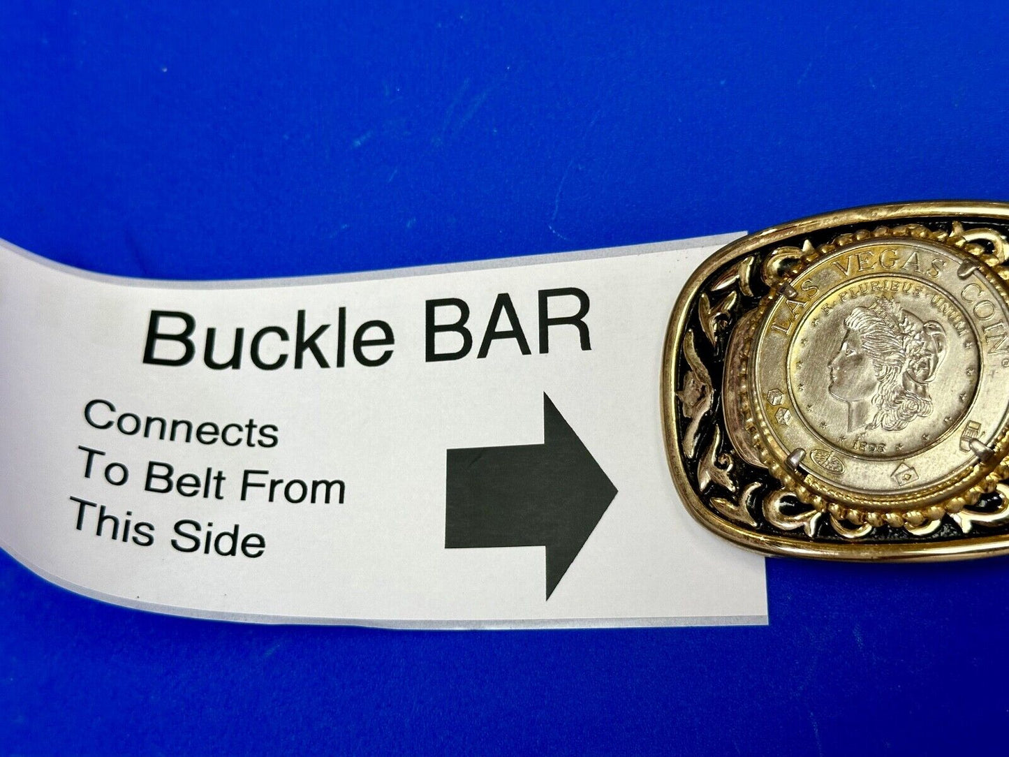 VINTAGE CASINO SOUVENIR LAS VEGAS NEVADA DOLLAR FAUX 1878 COIN METAL BELT BUCKLE
