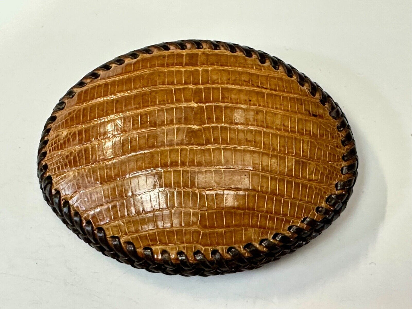 Beautiful lizard Skin brown leather vintage belt buckle with black stitching