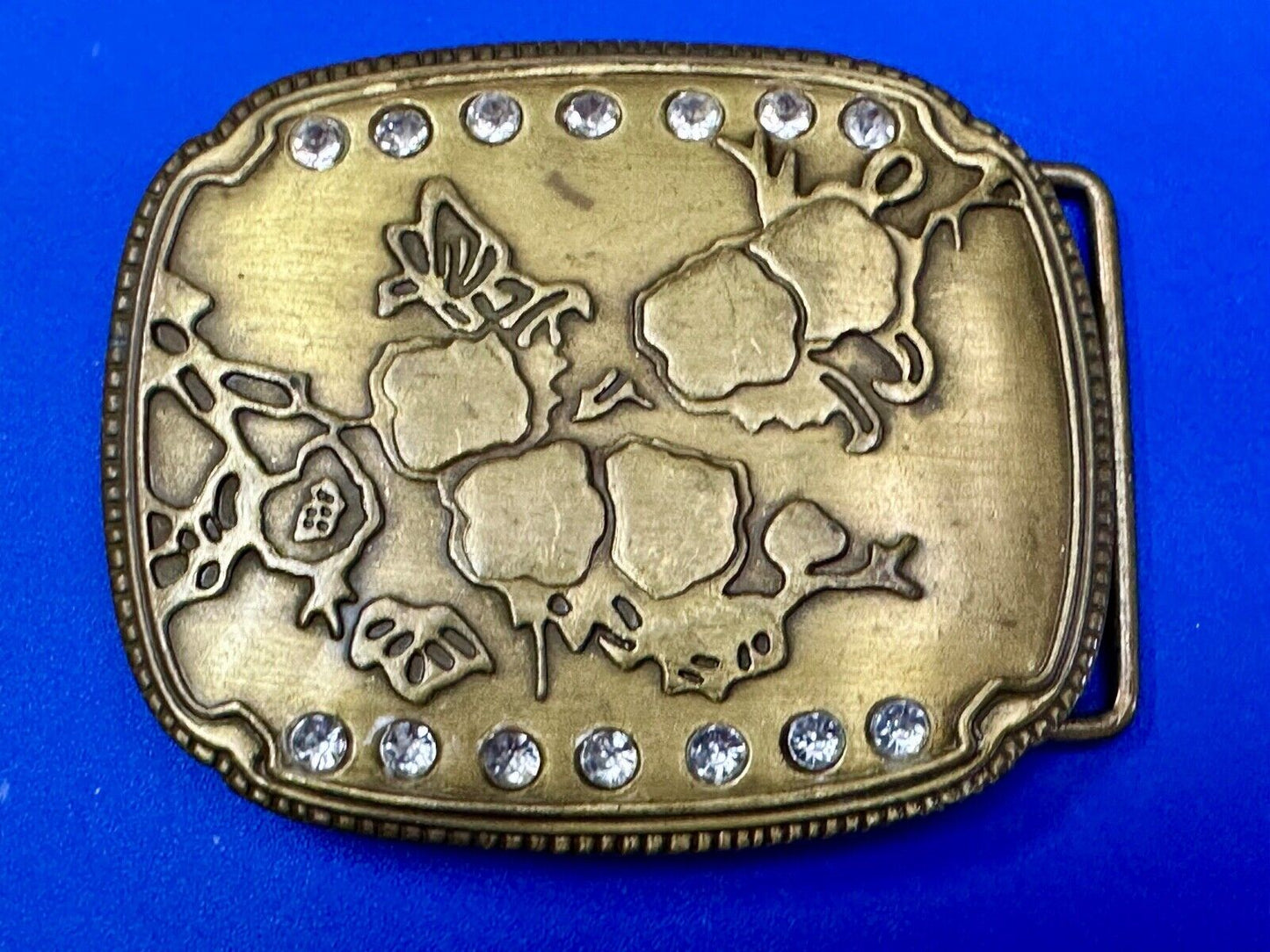 ABSTRACT Art - Butterfly tree? Vintage Rhinestone accented Belt Buckle