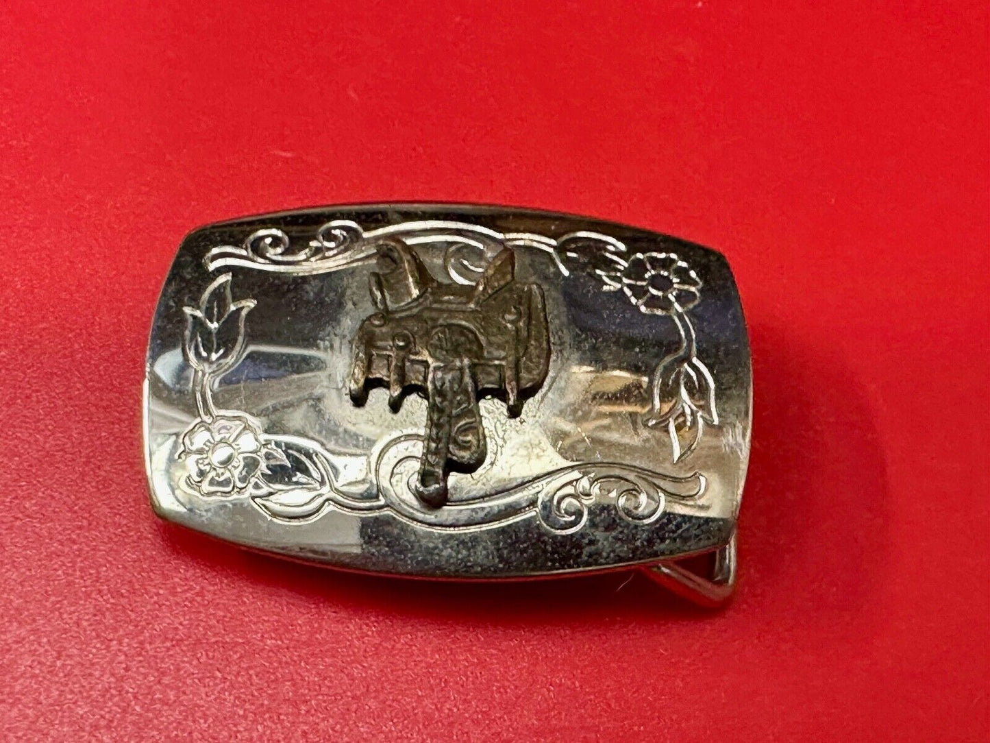Vintage Cowboy Horse Saddle western two tone belt buckle