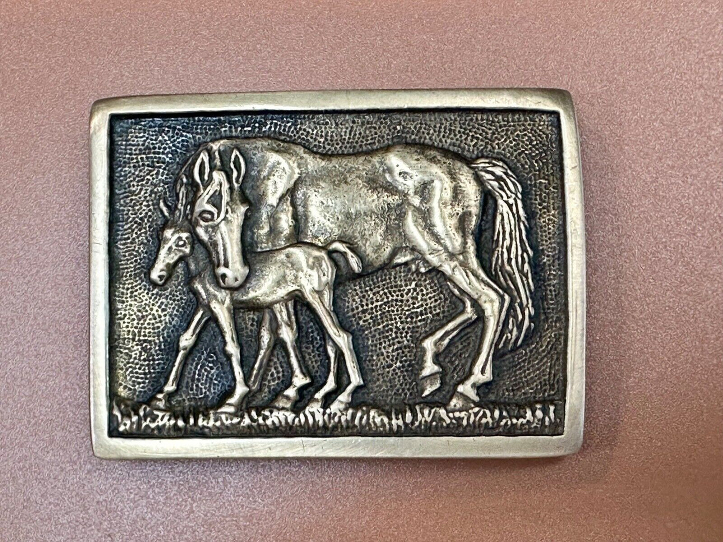 vintage Horse and Foal Colt baby vintage 1978 BTS solid brass belt buckle