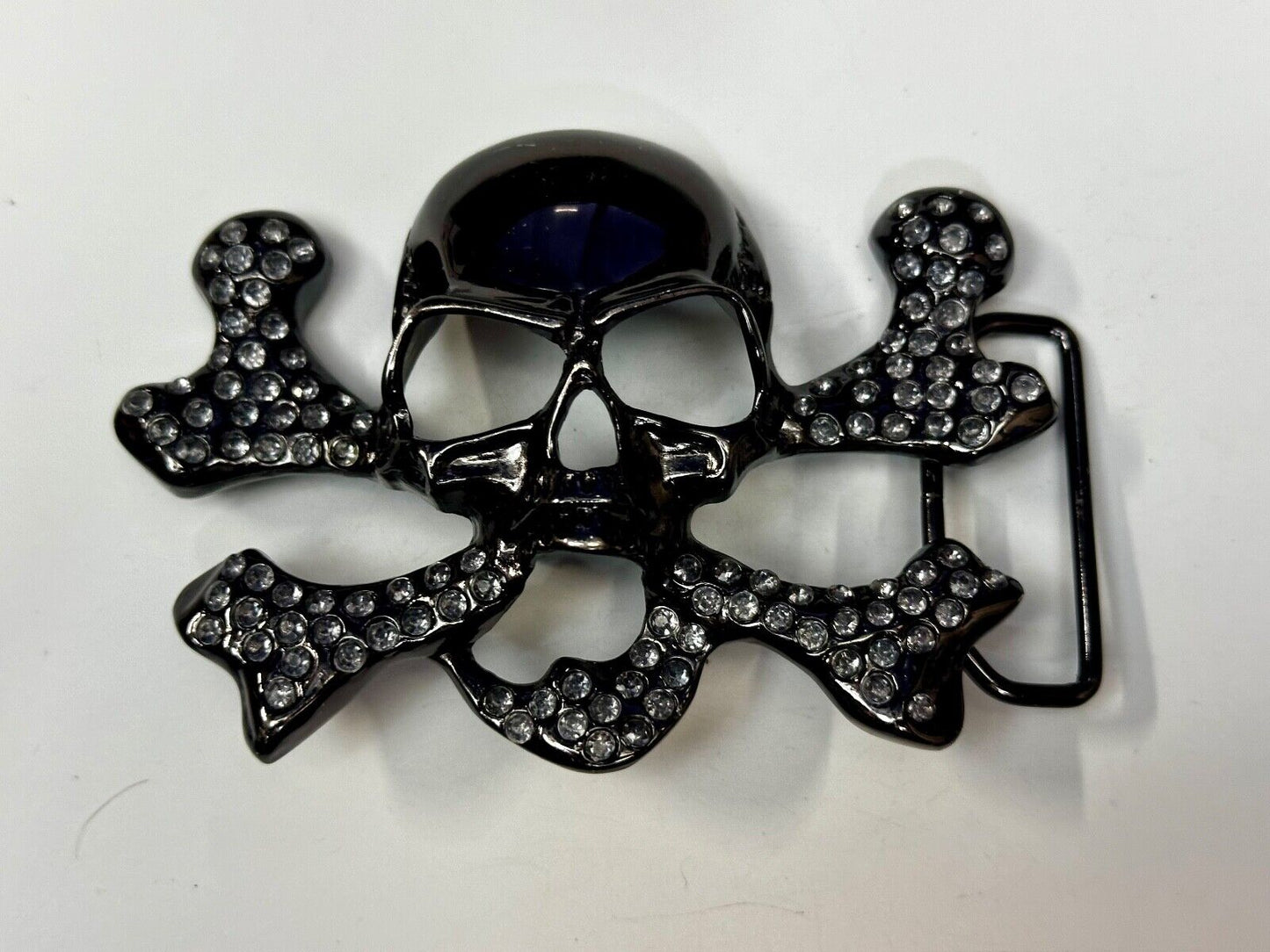 Black color skull and crossbones Belt Buckle covered in Rhinestone accents