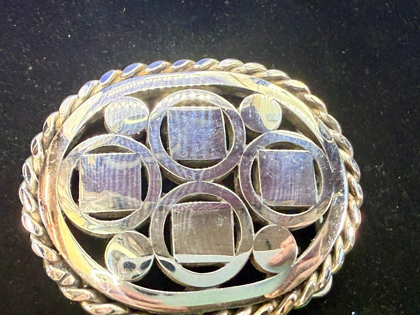 Artisan Welder Art Abstract Open Work Circle Square Pattern Vintage Belt Buckle
