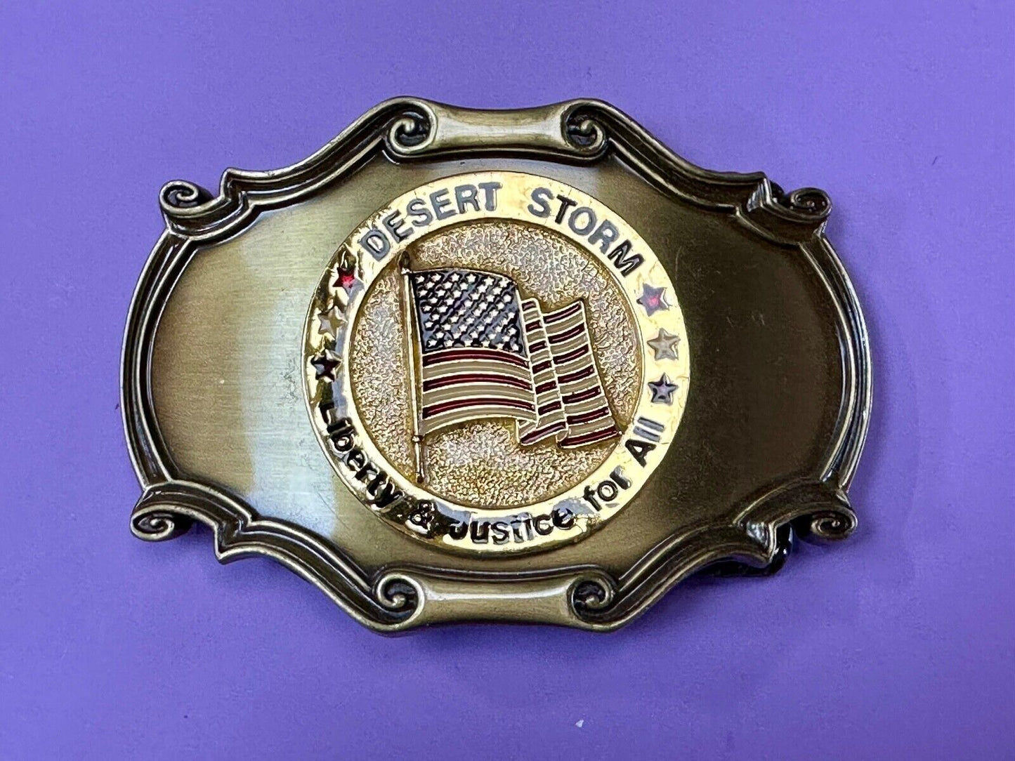 USA Flag Patriot Desert Storm Liberty & Justice for all Custom made Belt Buckle