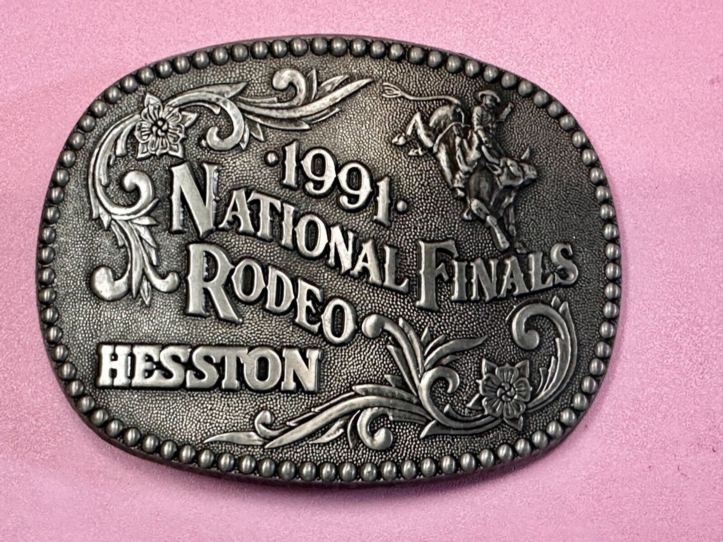1991 ADM Hesston NFR National Finals Rodeo Cowboys Western Belt Buckle