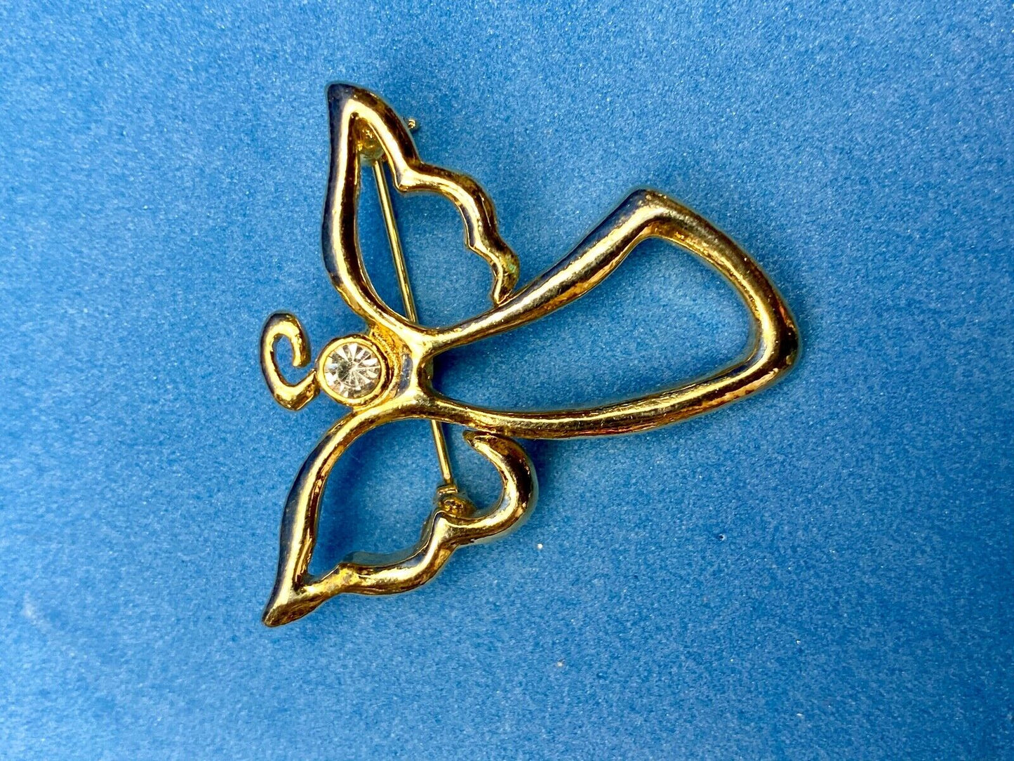 Vintage AJMC Angel Cutout Gold Tone with Rhinestone Brooch Pin Costume Jewelry