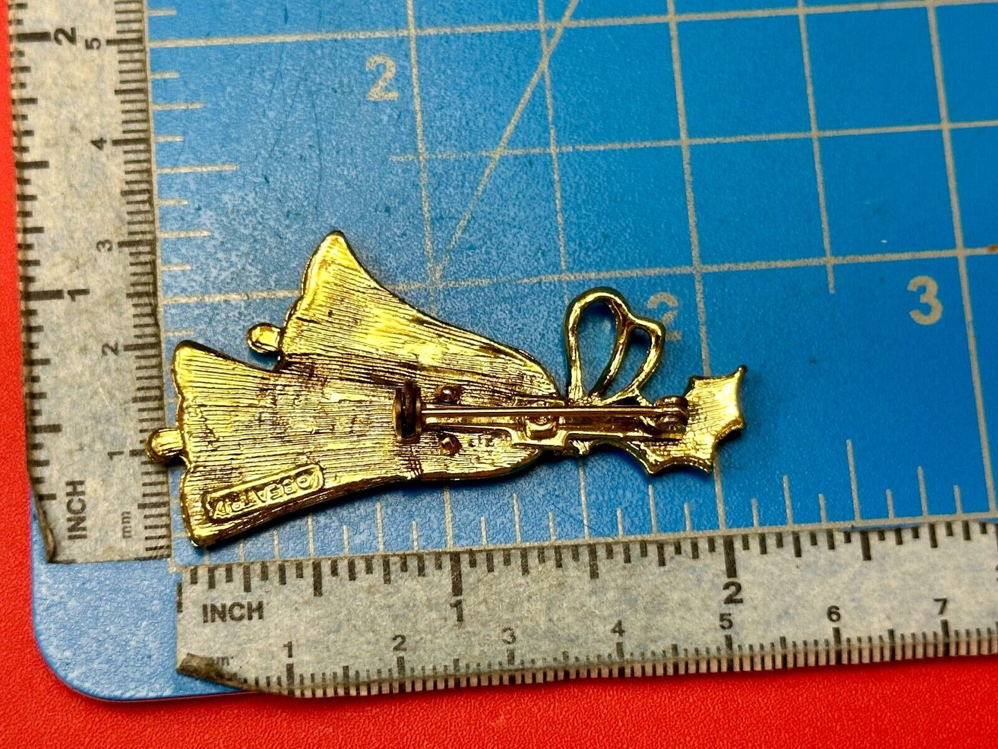Vintage Bells & Holly BEATRIX Gold Tone Christmas Holiday Brooch Pin