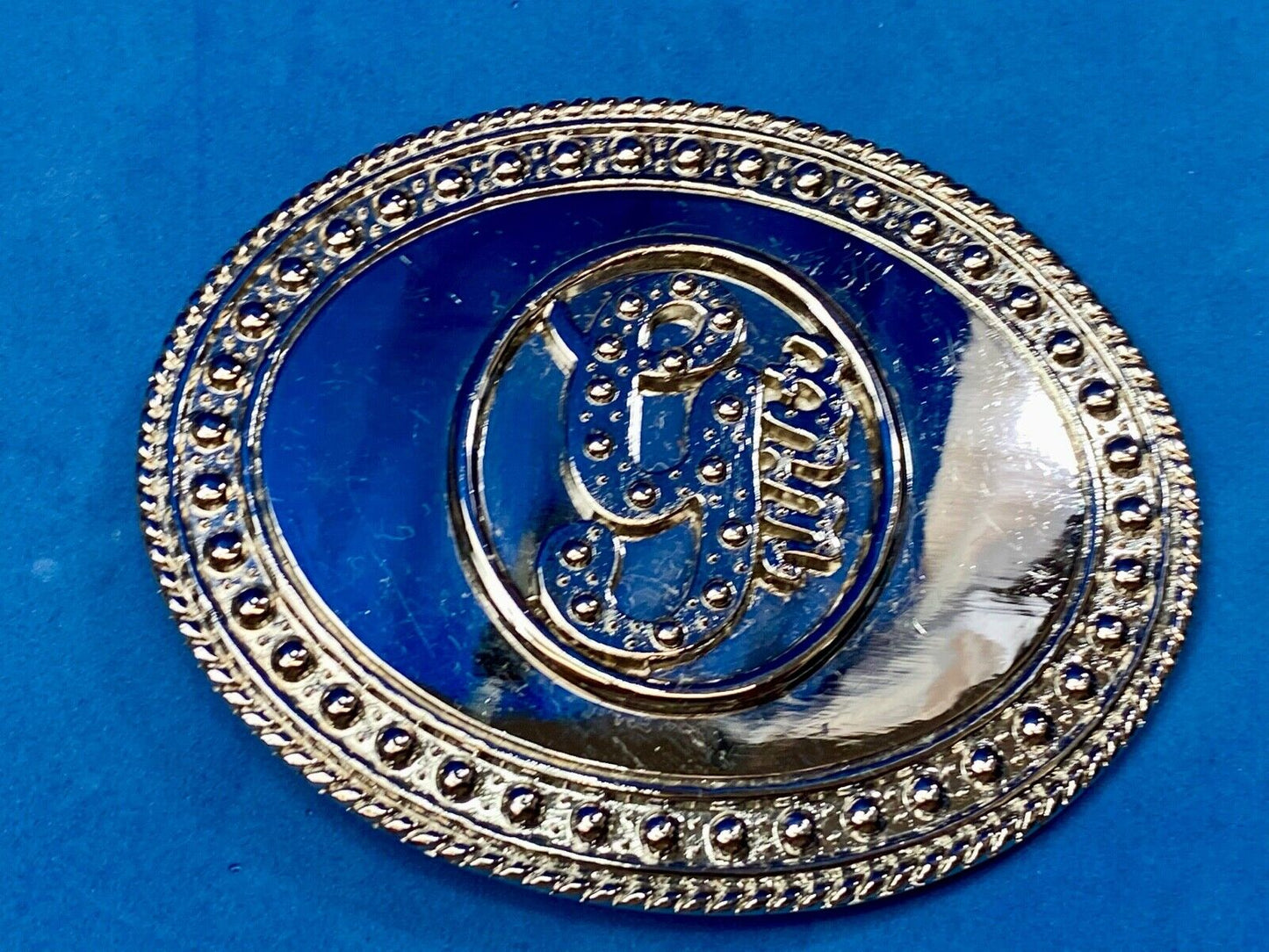 4" silver color letter monogram initial G studded mirrored belt buckle