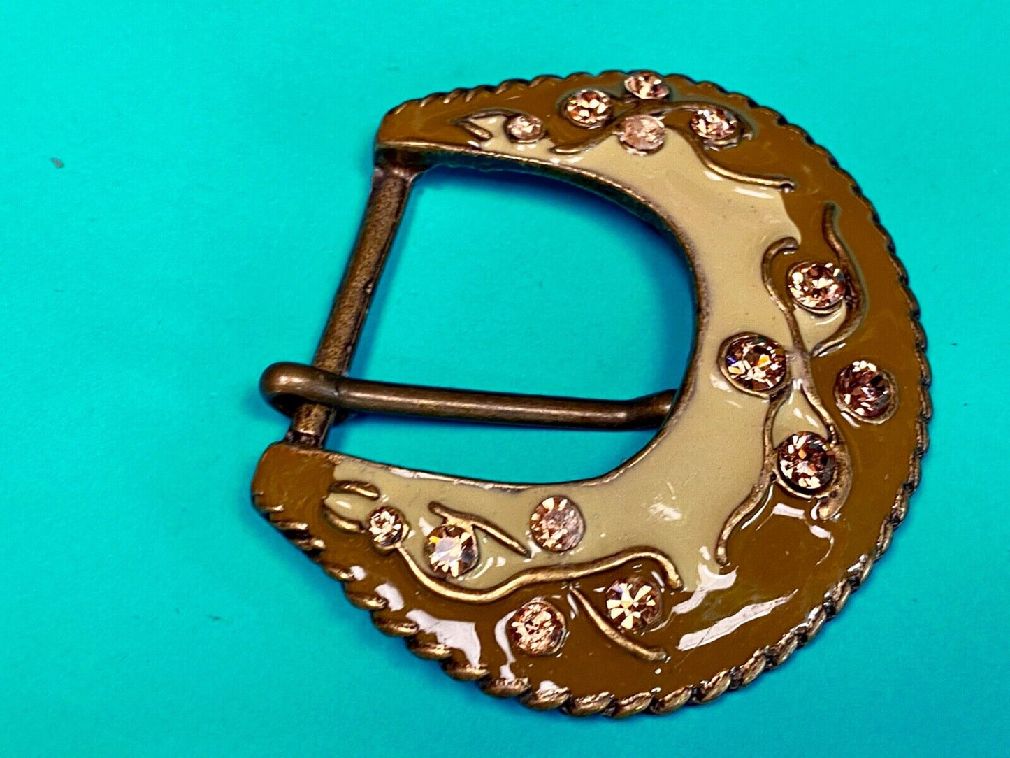 Unique Enameled Ranger Style Women's Rhinestone Accented Belt Buckle