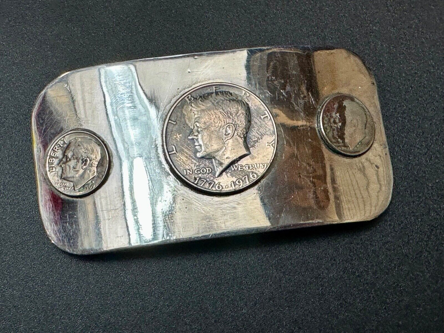 Artisan 3 coins Collectors Kennedy Liberty Half Dollar 1776-1976 69 belt buckle