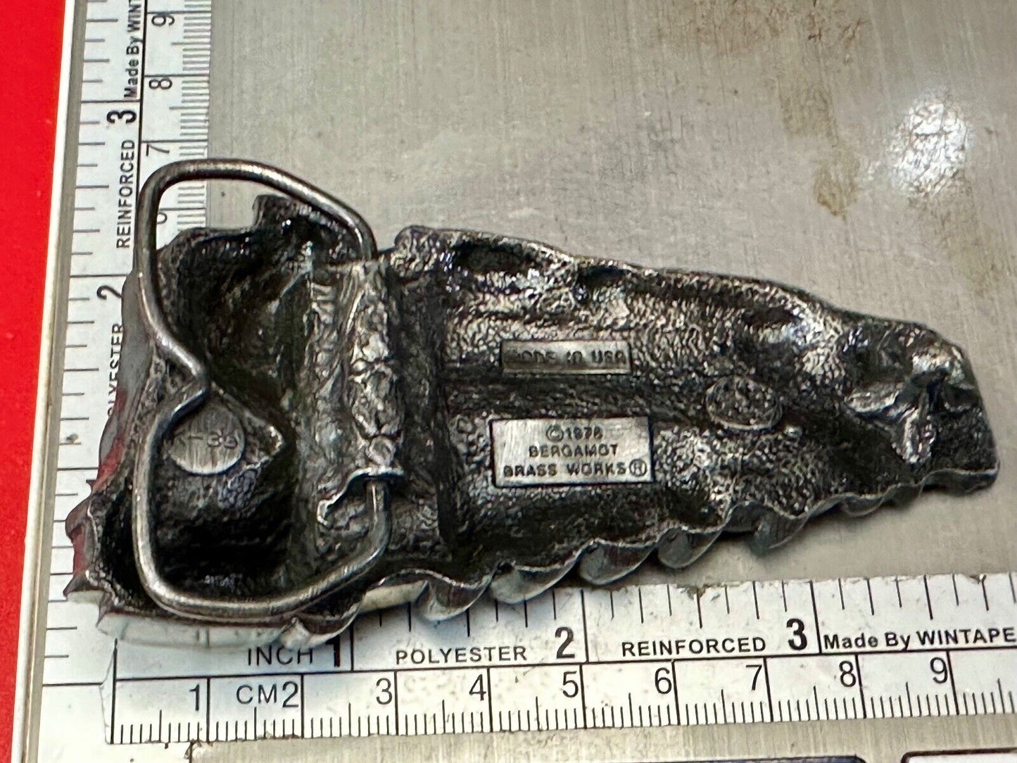 Vintage 1978 RR train Steam Engine Bergamot cutout belt buckle