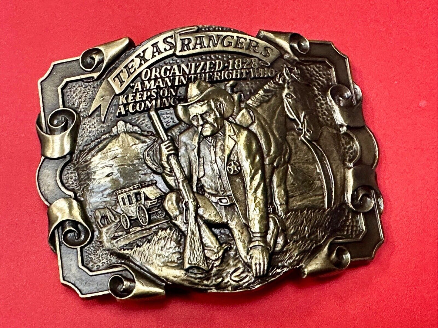 Texas Rangers Organized 1828 A man in the right who keeps on coming Belt Buckle