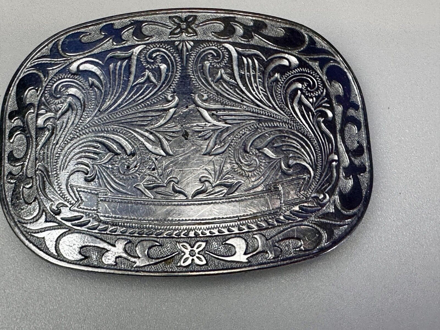 Award Ribbon Scroll To Engrave Western Flower Swirl Design Vintage Belt Buckle
