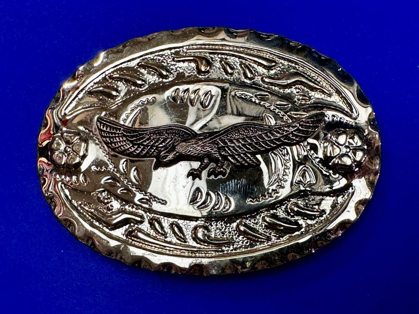 American Bald Eagle Flying Hunting Soaring Ornate Gold Color Western Belt Buckle