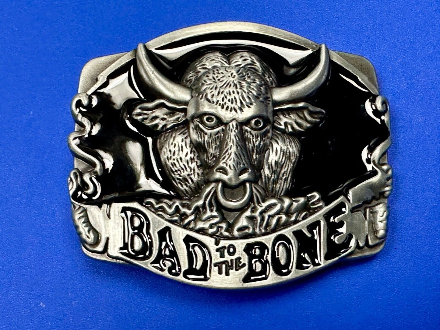 BAD TO THE BONE! RAGING BULL NOVELTY WESTERN RODEO COWBOY'S RIDER BELT BUCKLE
