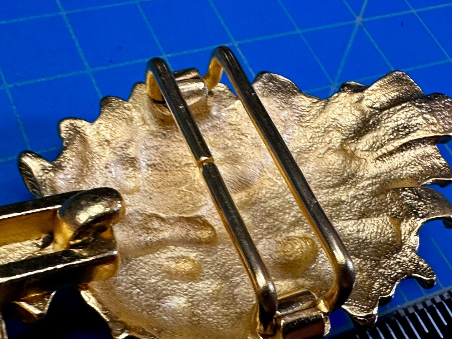 Textured Leaf Shaped Two Piece interlocking Gold Tone Belt Buckle by Paquette