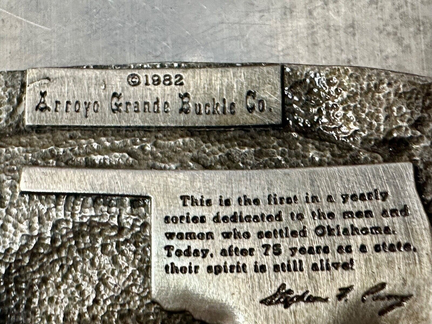 1982 Oklahoma State Commemorative Series limited belt buckle by Arroyo Grande