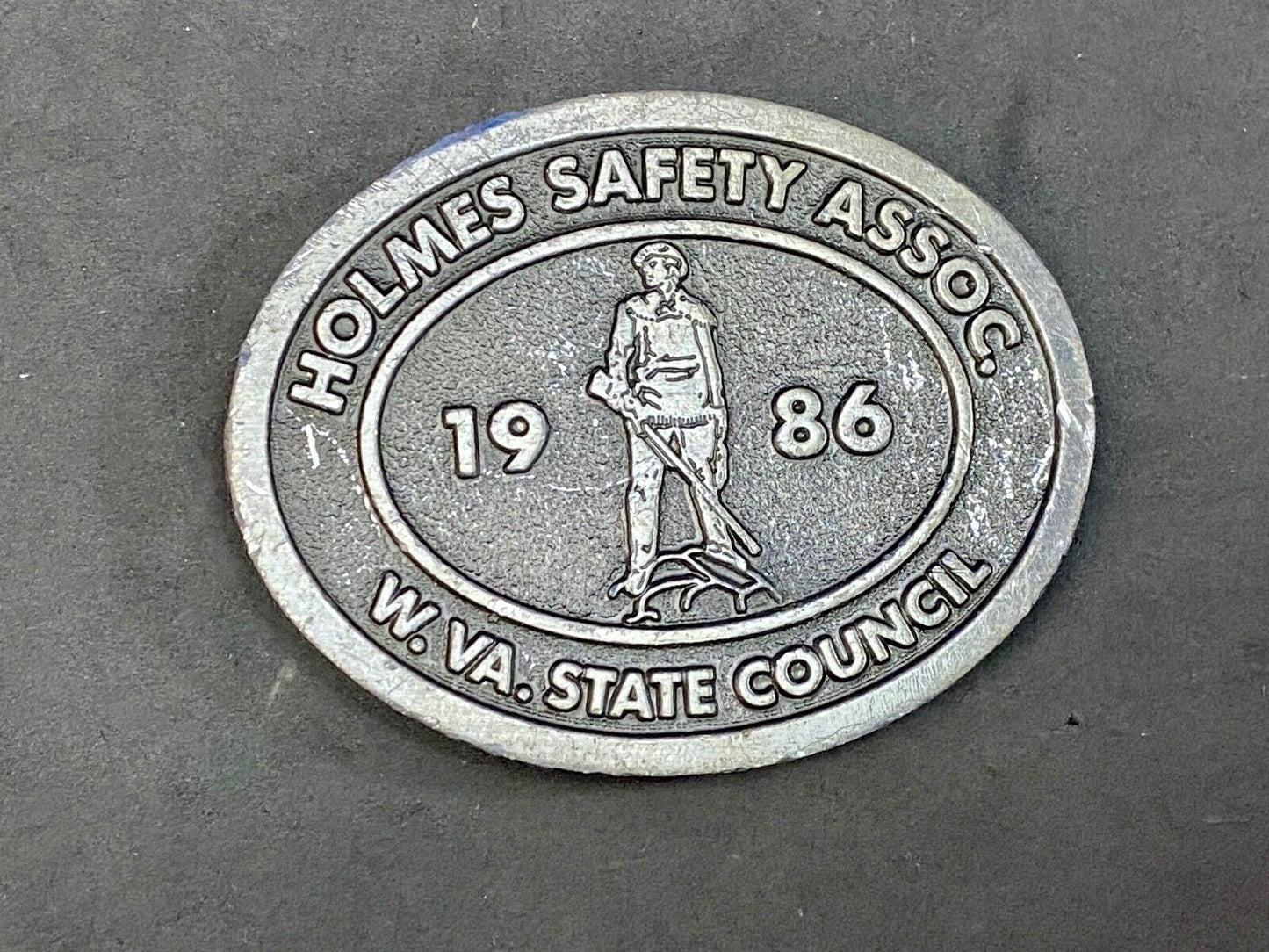 Vintage 1986 Holmes Safety Assn. West Virginia Council Belt Buckle Fox Adds