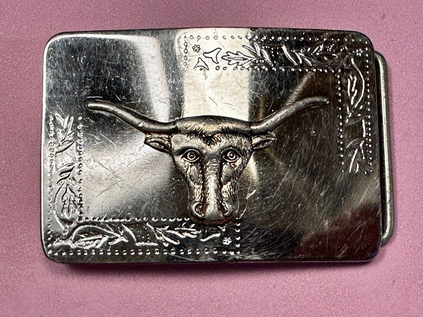 Texas Longhorn Vintage Engraved Ornate Highly Reflective Two Tone Belt Buckle