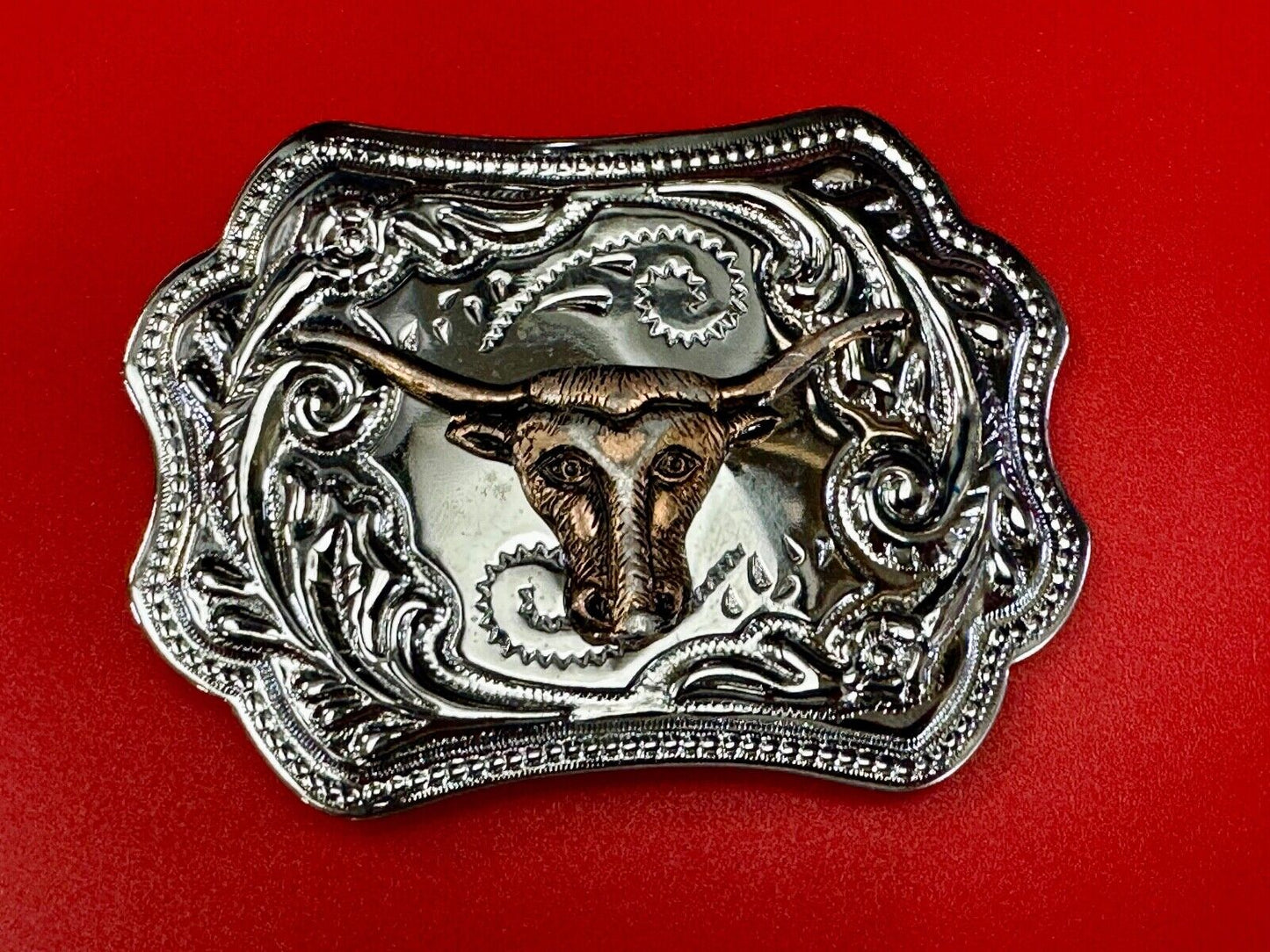 Texas Longhorn Steer Cowboys Vintage two tone belt buckle