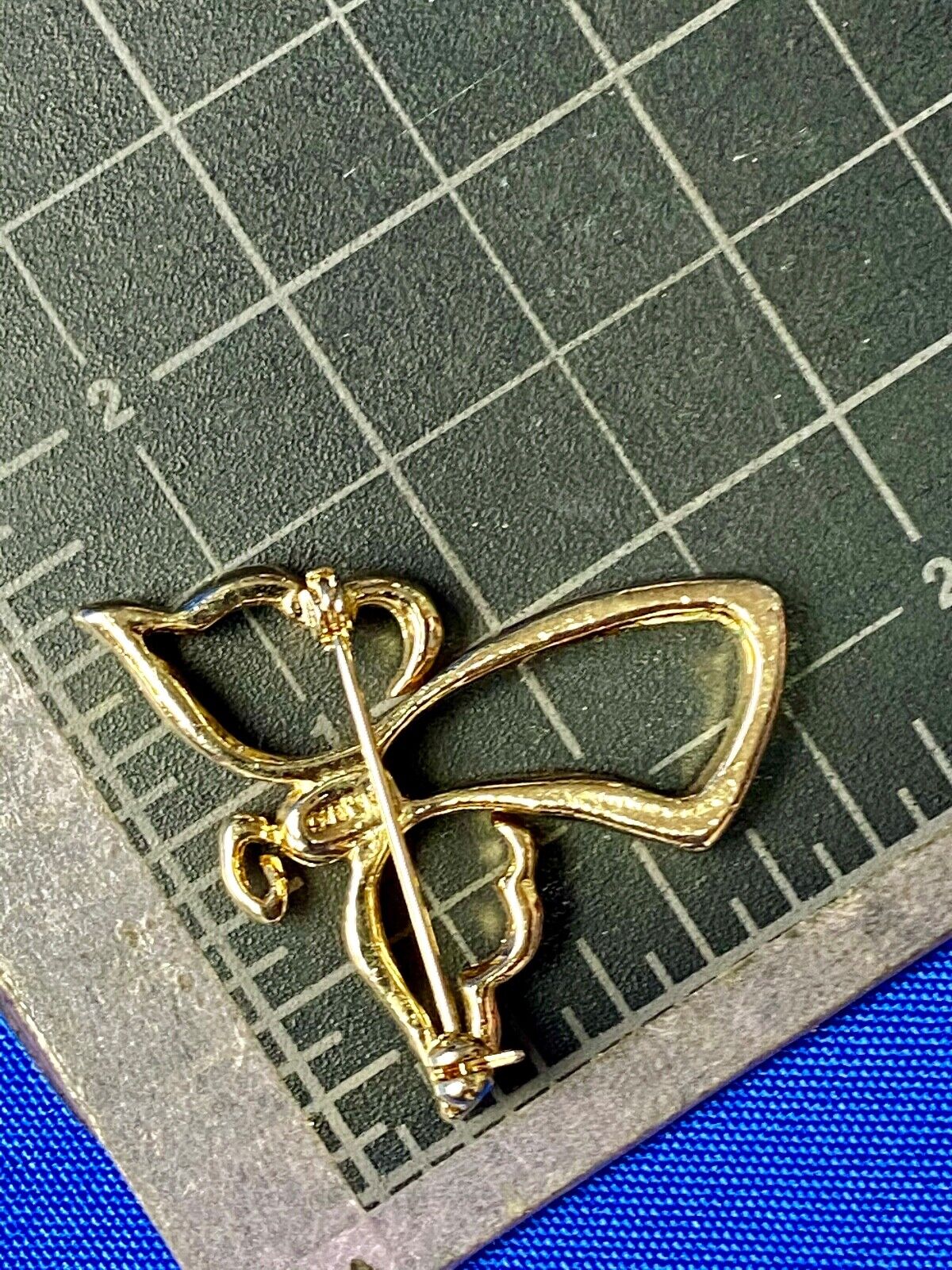 Vintage AJMC Angel Cutout Gold Tone with Rhinestone Brooch Pin Costume Jewelry