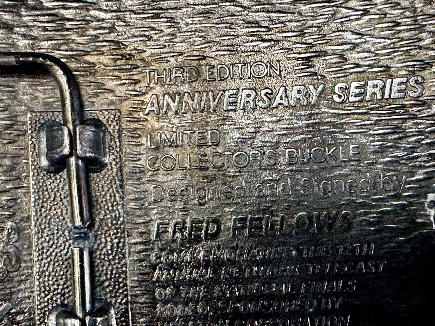 1985 NFR Rodeo Vintage Hesston Belt Buckle Steer Wrestling Cowboy