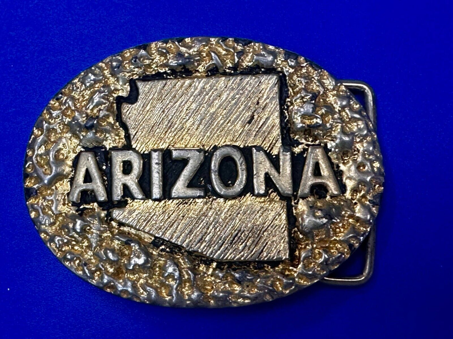 ARIZONA State Map Gold Nugget Panning Themed Metal Vintage Belt Buckle