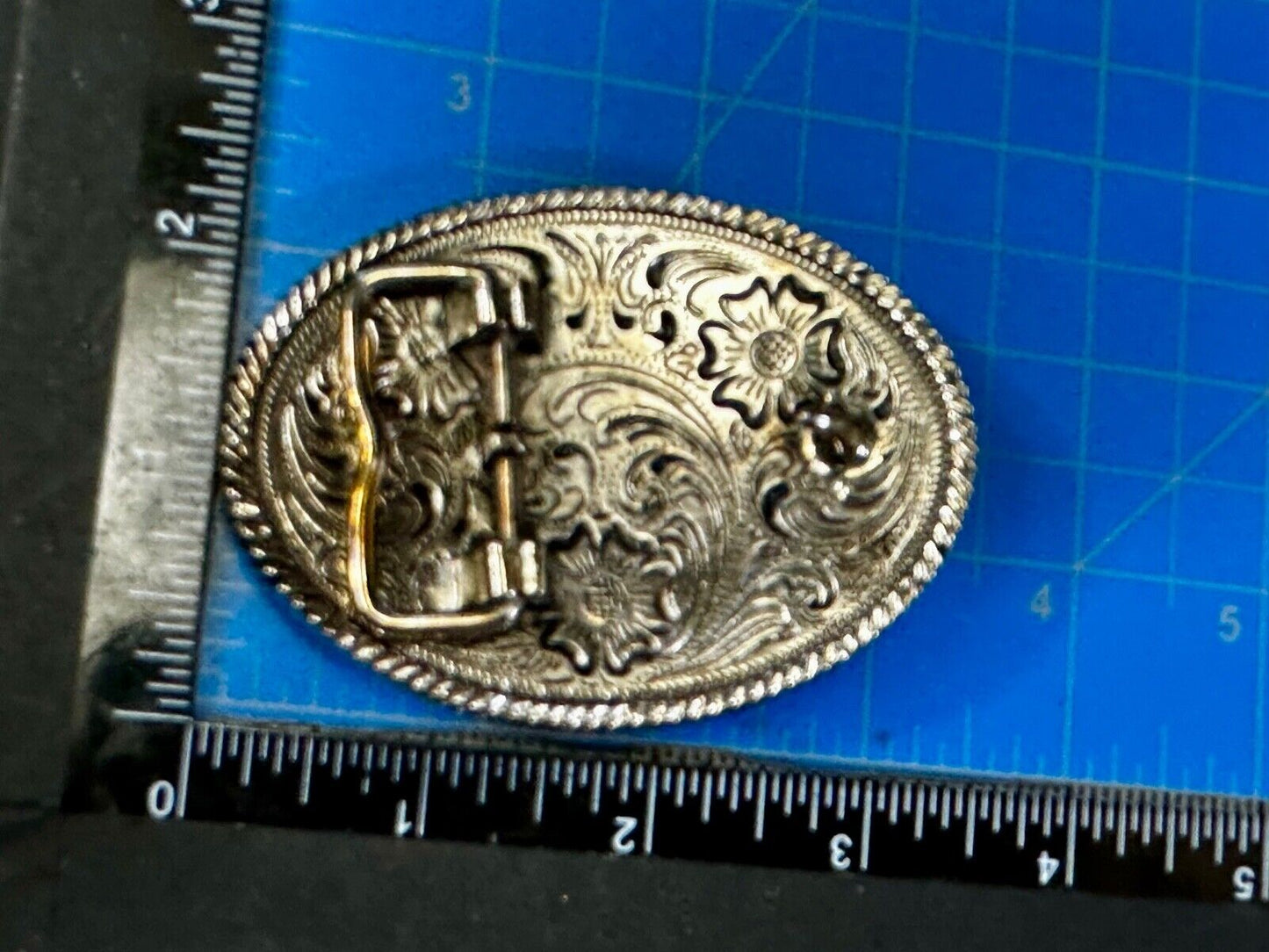 Texas Longhorn Steer Bull Ornate Two-Tone Vintage Oval Belt Buckle