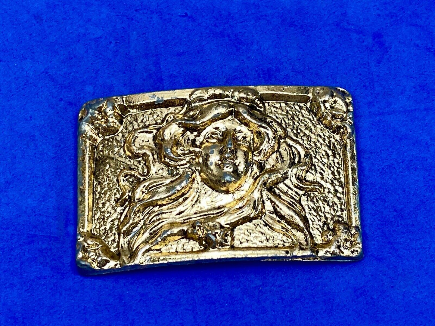 Beautiful Woman - Raised Dimension On Gold Tone Belt Scarf Tie Slide Buckle