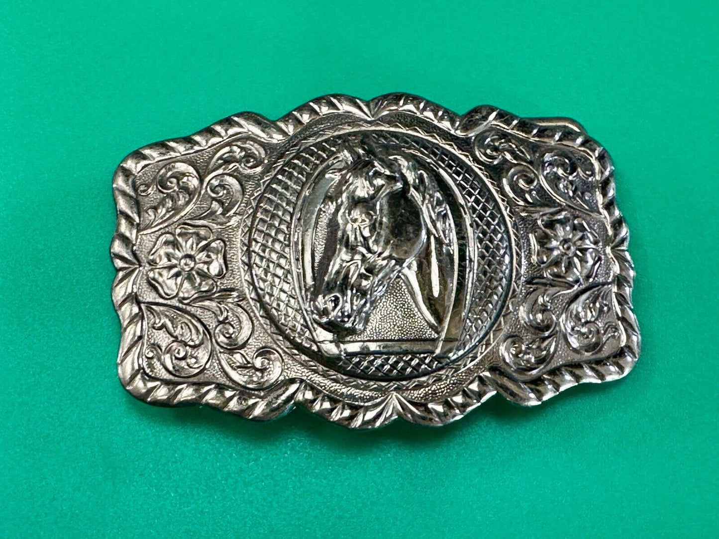 BELL Trading Post NICKEL SILVER Horse head bust profile belt buckle