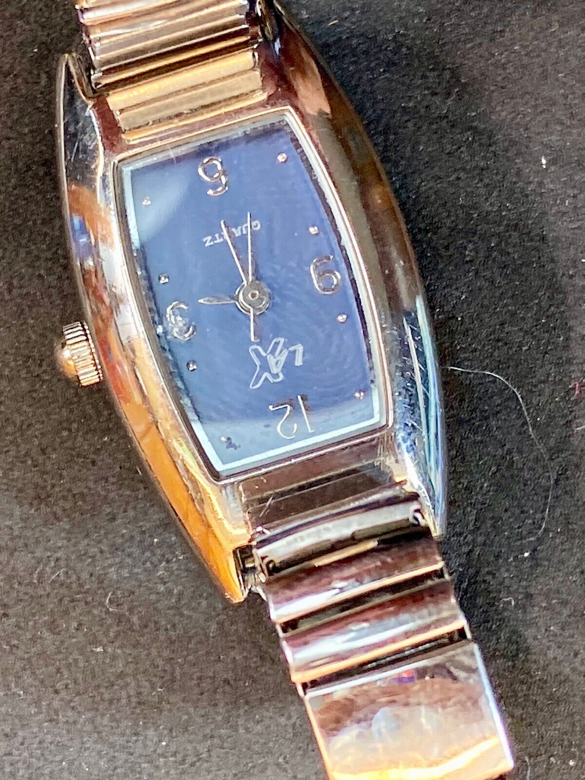 Beautiful LA X brand women's lades stretch band watch silver black rectangle