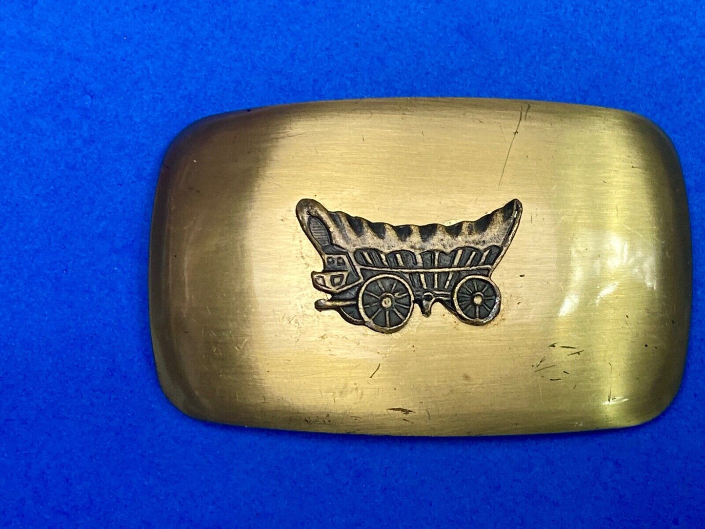 Vintage Covered Wagon Mixed Metal Western Cowboys Belt Buckle By Chambers