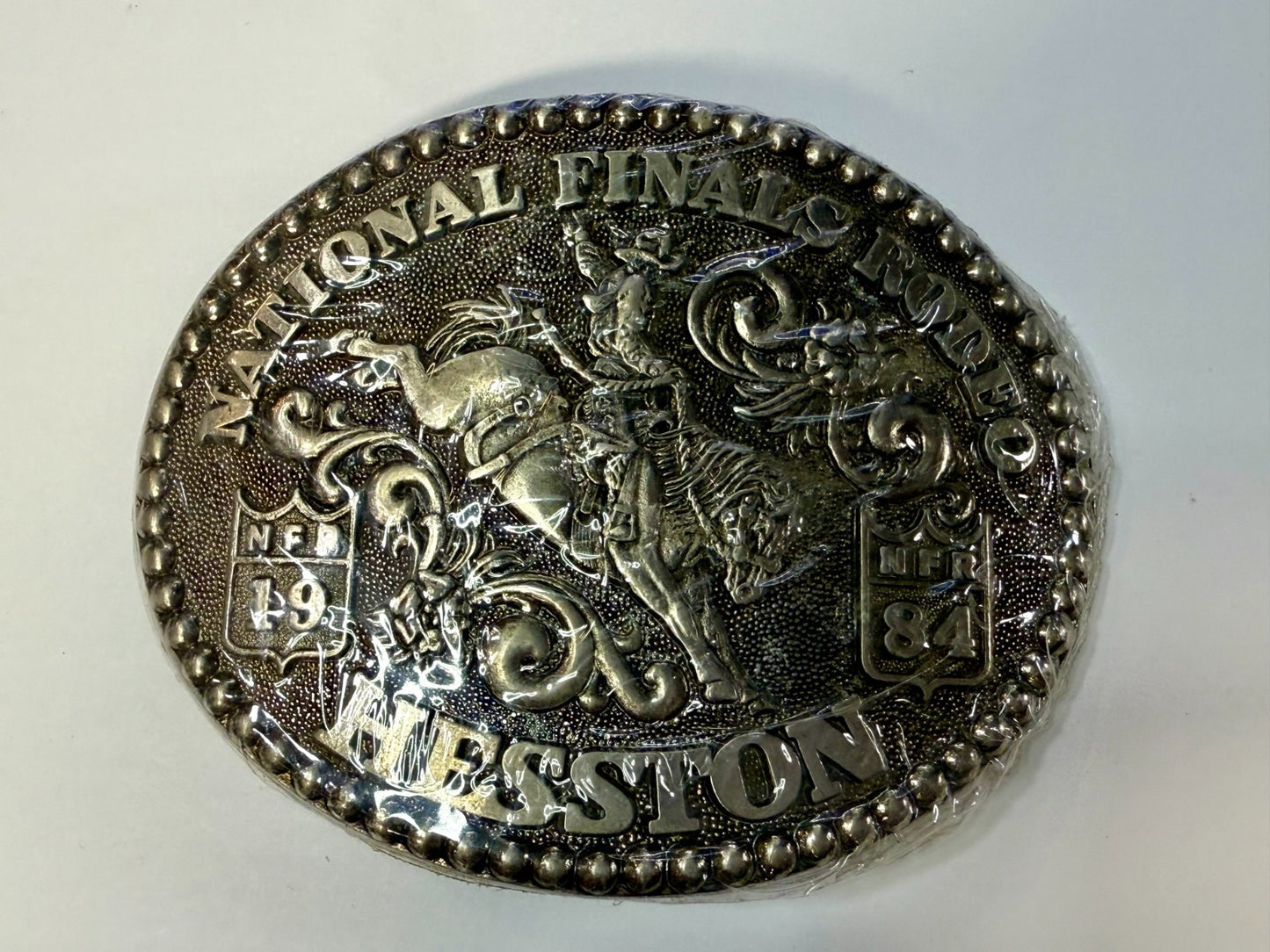 1984 Hesston NFR National Finals Rodeo Cowboys Western Sealed Belt Buckle