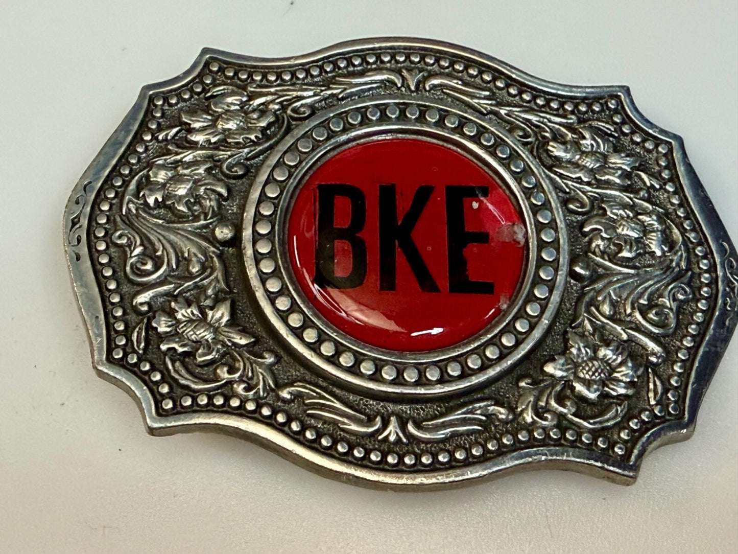 BKE Custom Letters? Centerpiece on Vintage Fine Pewter 2004 Belt Buckle
