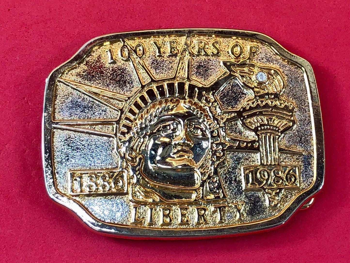 Vintage 1986 Golden Statue of Liberty New York NYC Belt Buckle 100 Years