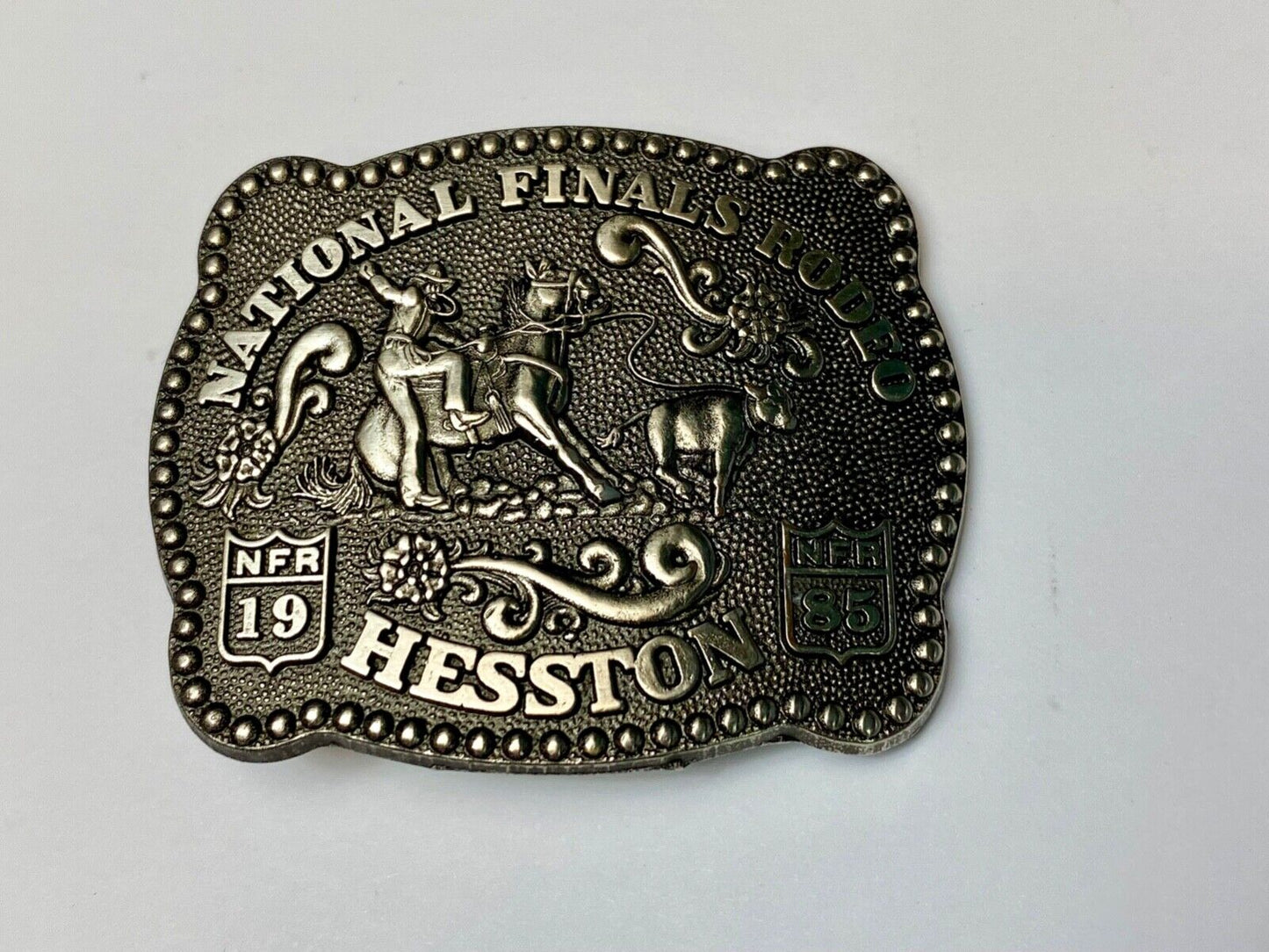 1985 Hesston YOUTH size Nation Finals Rodeo NFR Cowboy belt buckle