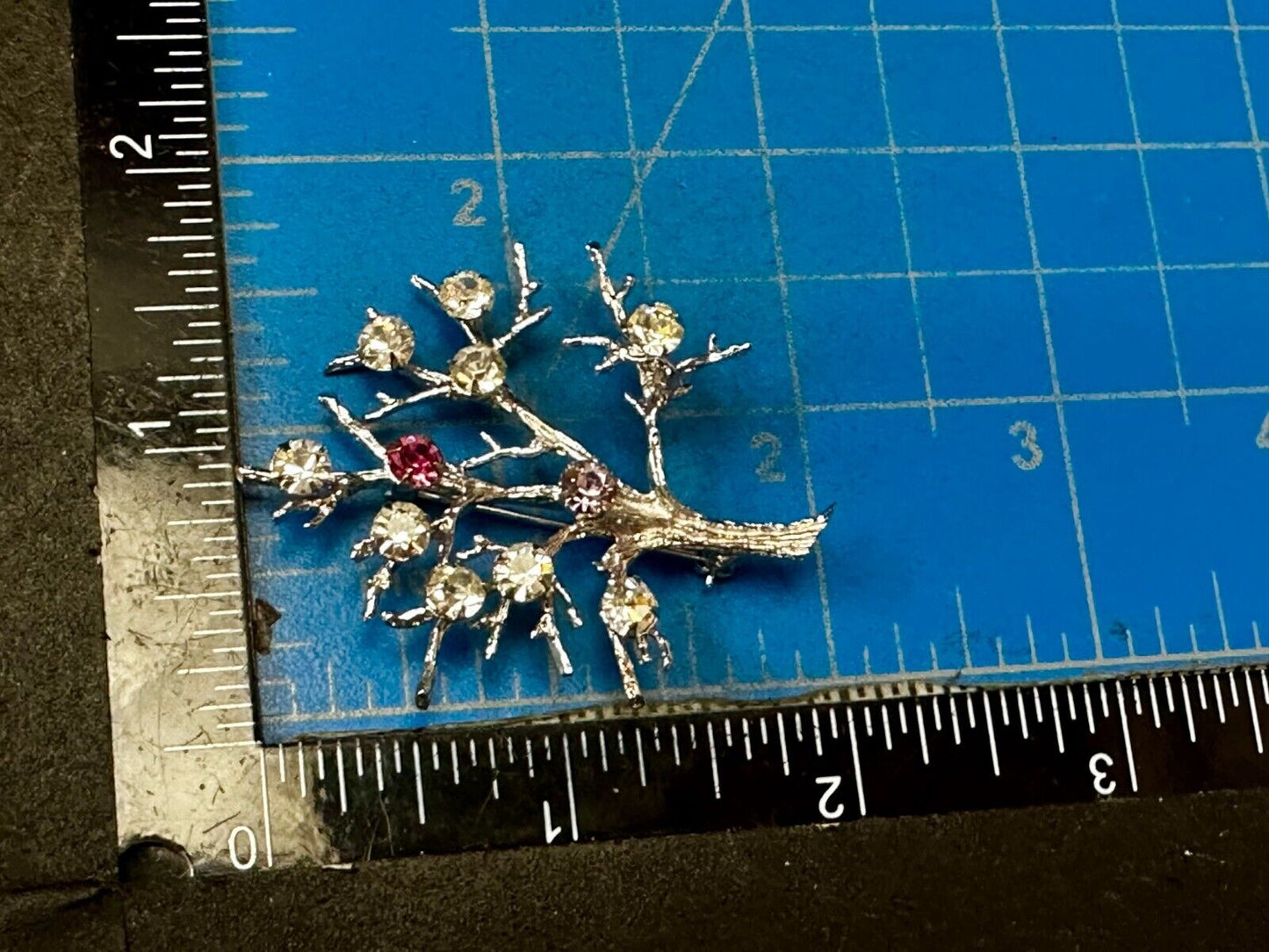Tree Of Life Rhinestone Accented Vtg. 925 Sterling Silver Brooch - See Hallmark