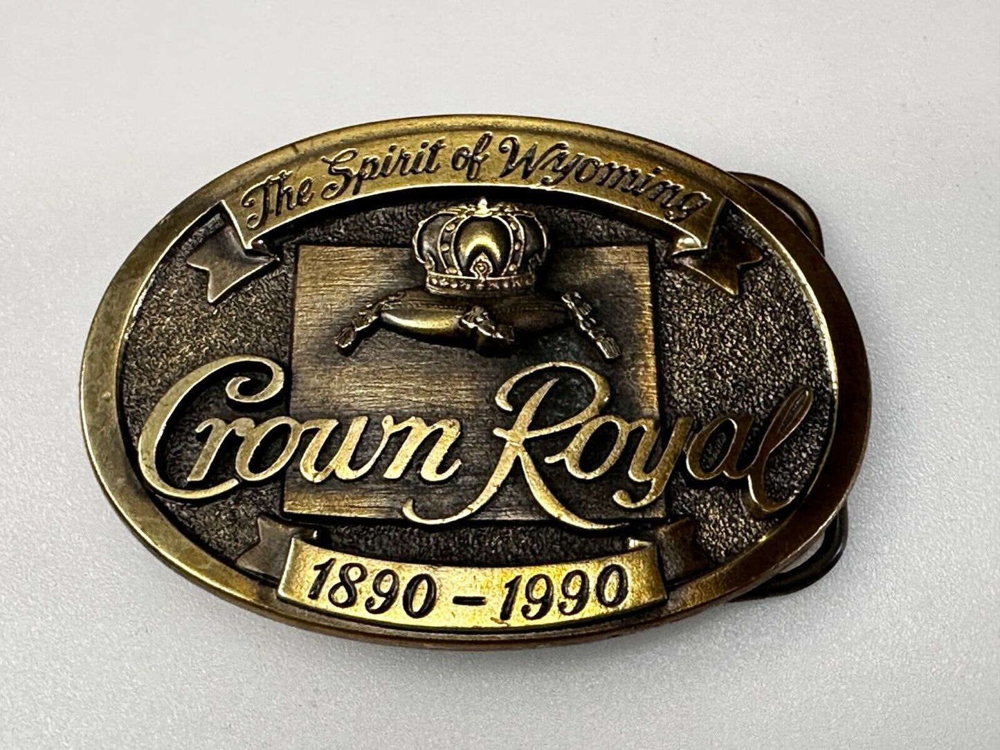 The Spirit of Wyoming Crown Royal Whiskey 1890-1990 Great American Belt Buckle