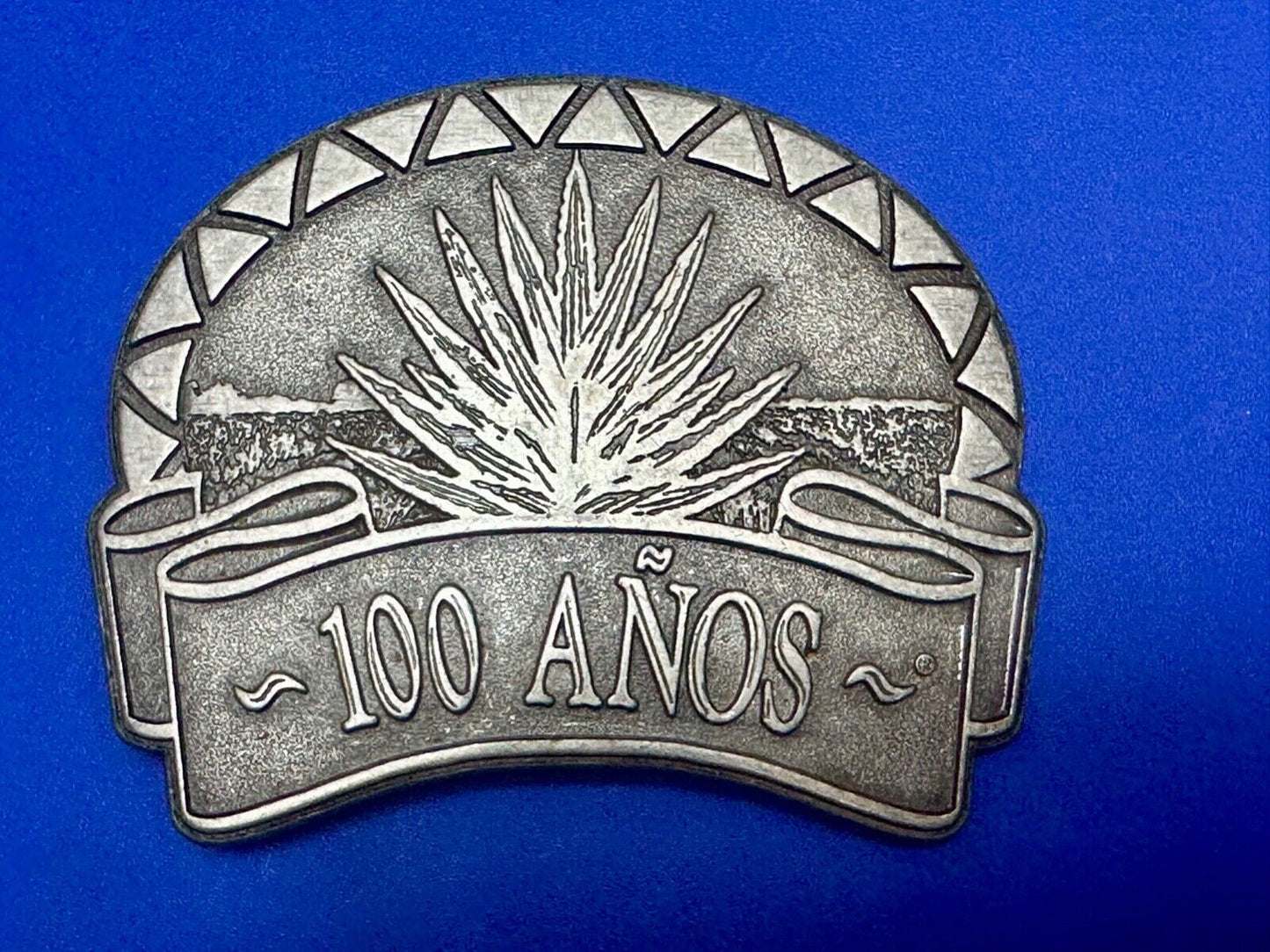 Tequila advertising 100 Anos Vintage Pewter Metal cutout belt buckle