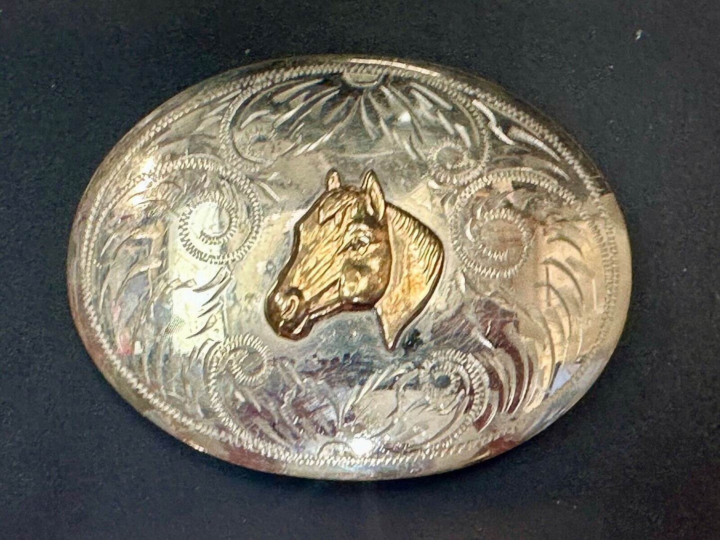 Beautiful Horse Head Vintage Comstock German Silversmiths Belt Buckle
