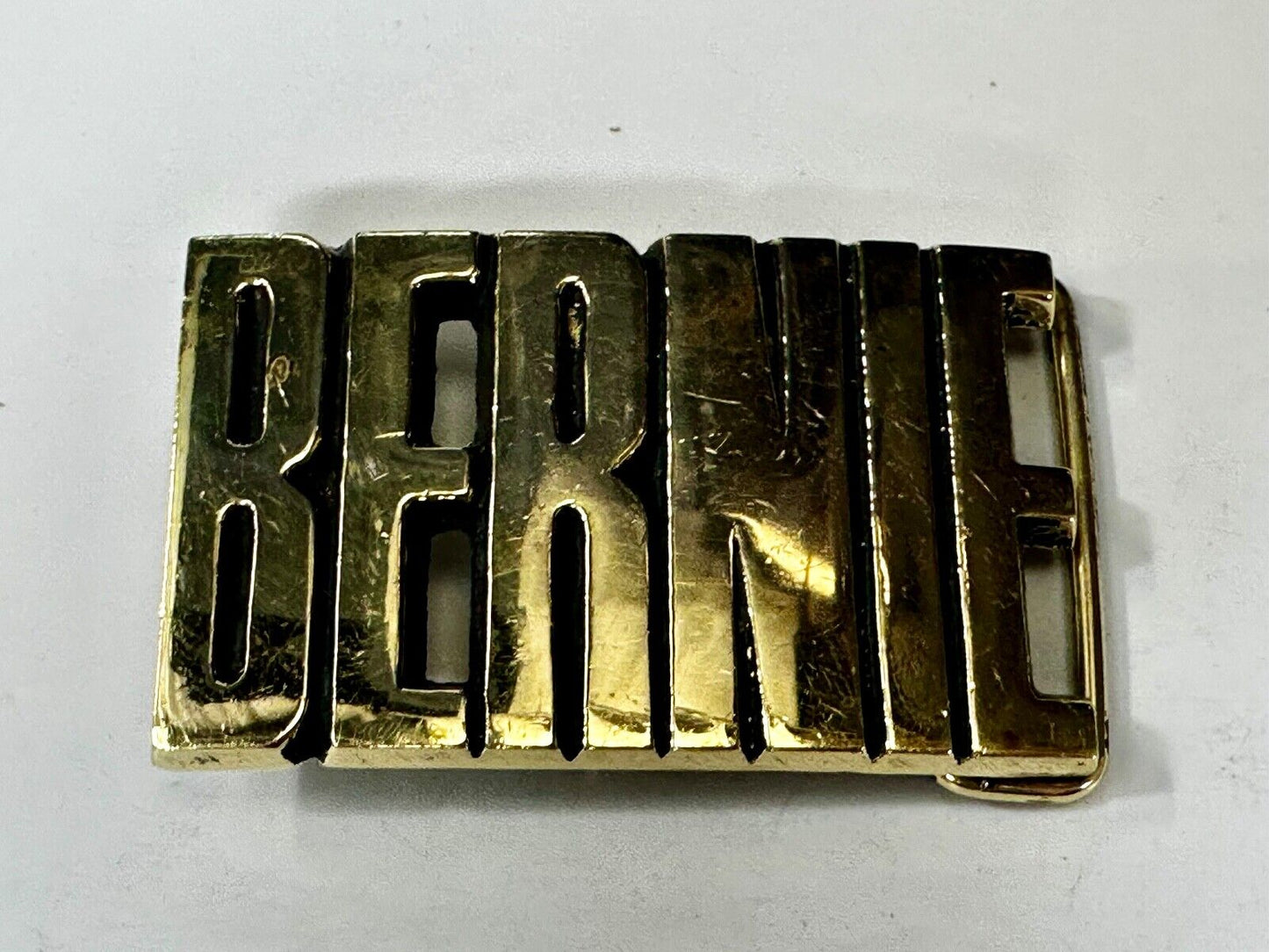 Bernie - Custom Block Letter Cutout Name Solid Brass Belt Buckle by Baron