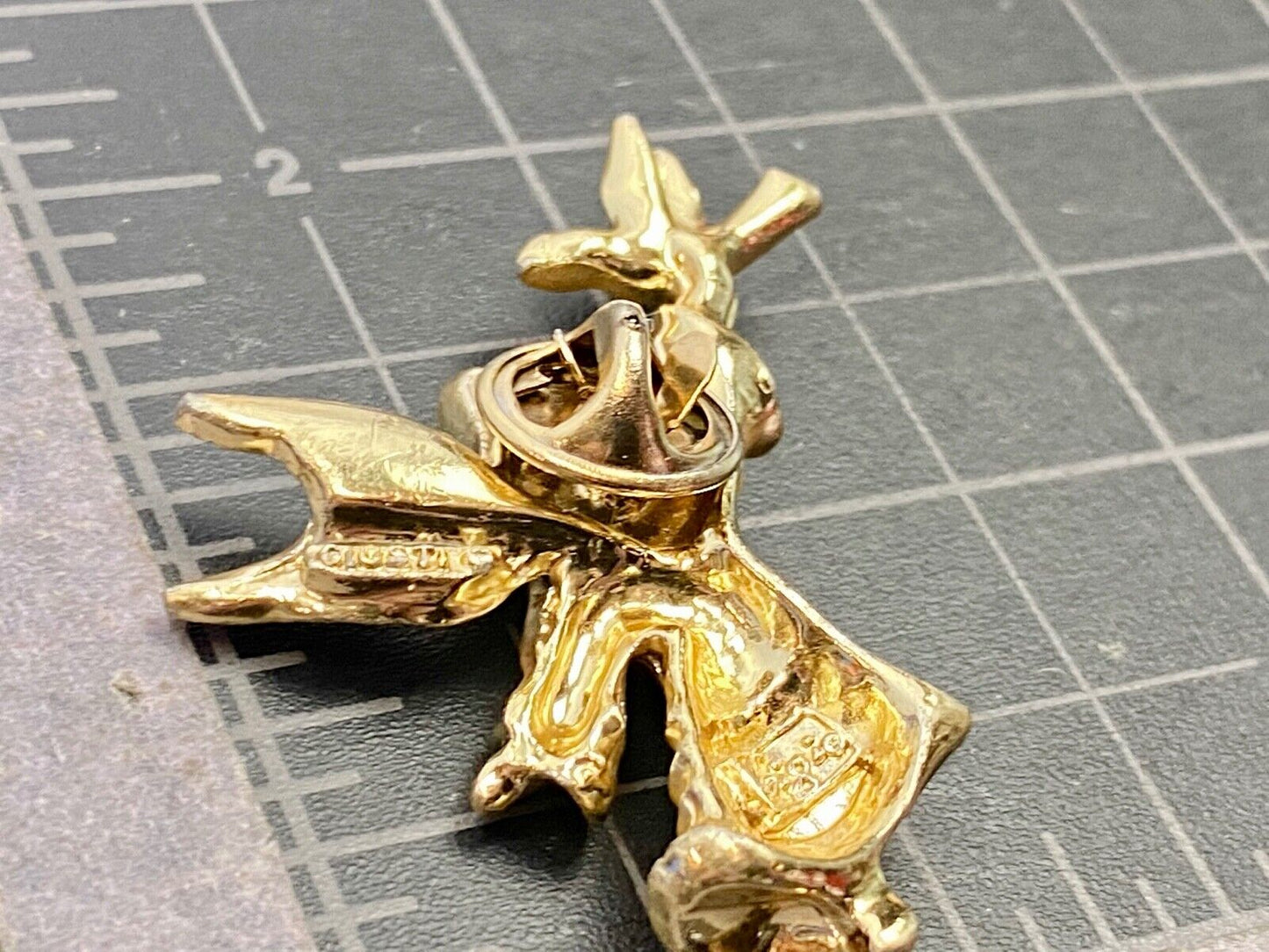 Vintage Christmas Angel Holding Bird Dove? Brooch Pin Gold Tone GiGi Giusti
