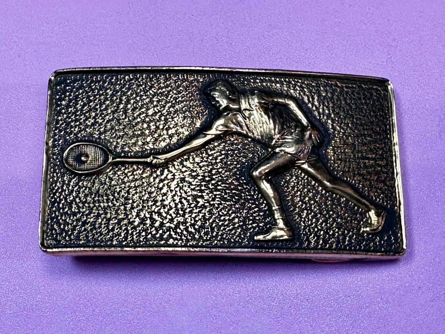 Tennis Player Men Solid Brass Vtg 1978 Belt Buckle by Baron Buckles Taiwan 8007