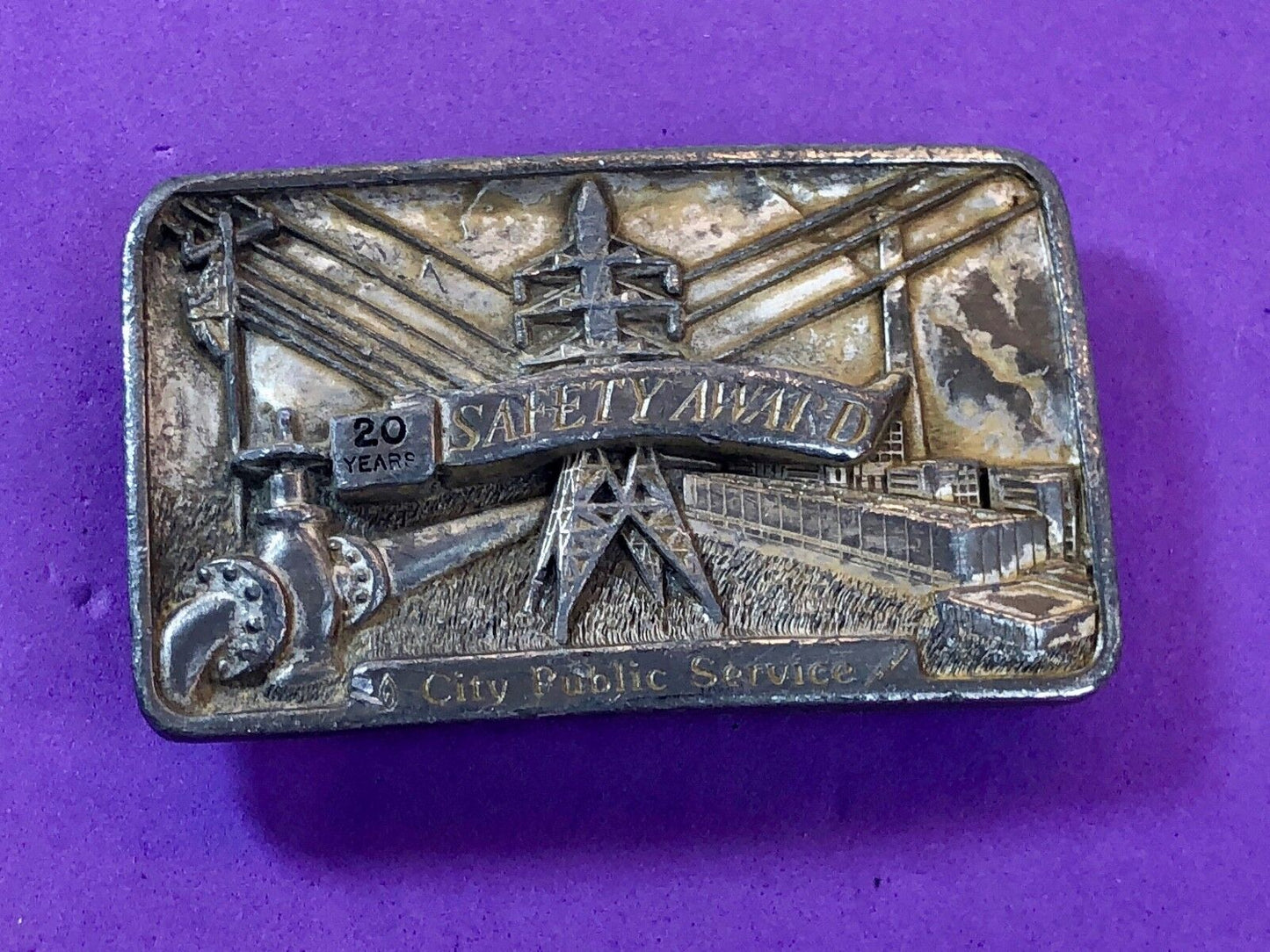 Vintage 1980's Belt Buckle - Texas 20 years safety award - City public Service