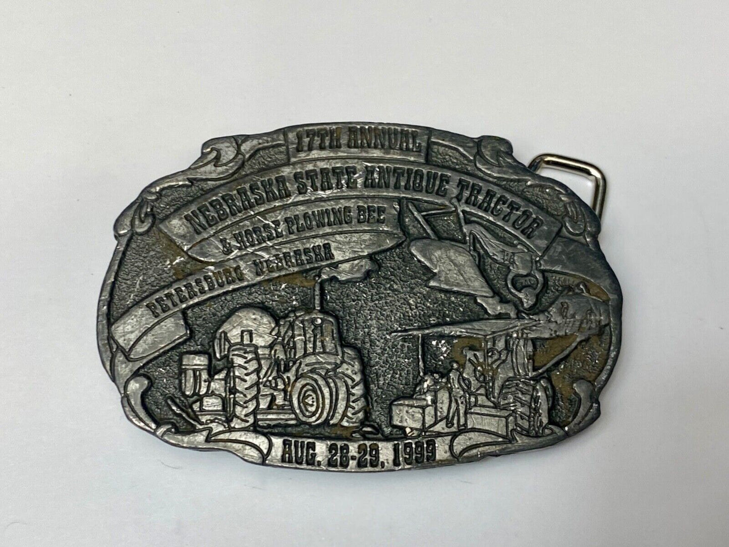 Vintage 1999 Nebraska State Antique Tractor and Horse Plowing Bee belt buckle