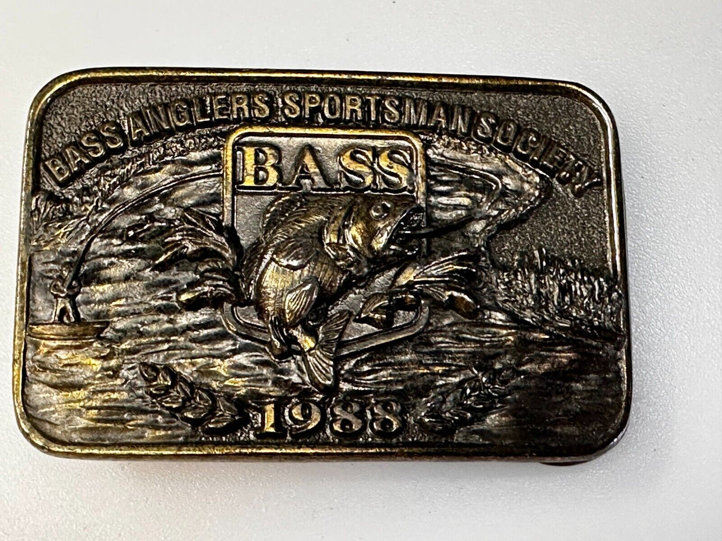 1988 Bass Anglers Sportsman Society Great American 3" Belt Buckle Co