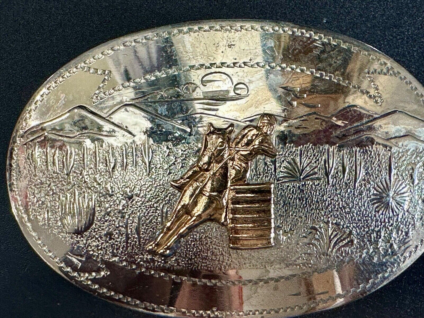 Vintage COMSTOCK CUTTING HORSE Hand Engraved German Silver Belt Buckle