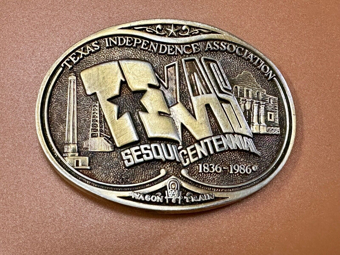 Texas State Sesquicentennial 150 year celebration solid brass ADM belt buckle